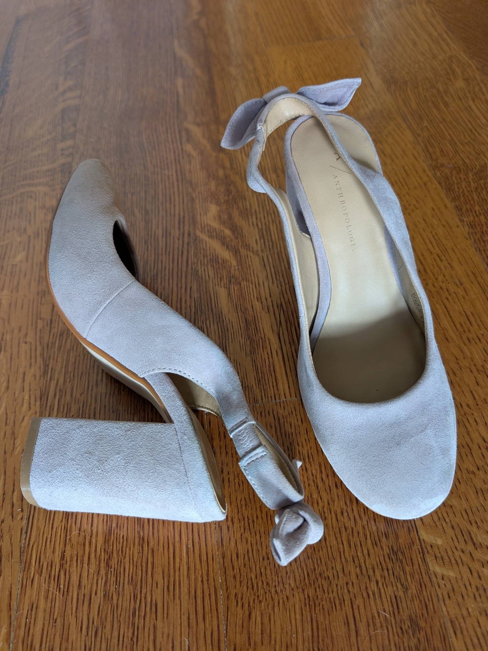 Anthropologie Light Taupe Suede Block Heel Slingback Pumps US 7 EU 37